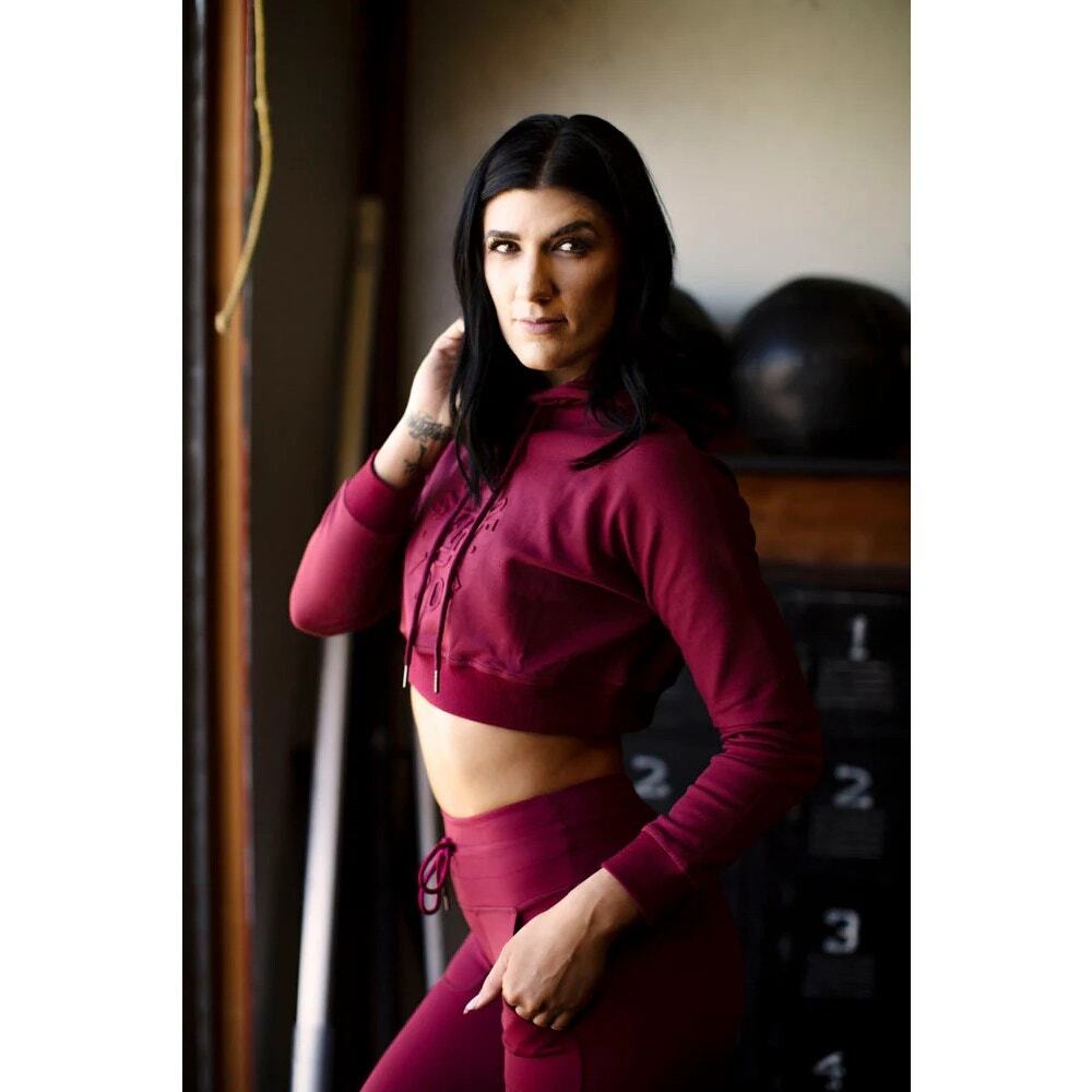 Sisters of Iron Embossed Crop Hoodie Athletic‎ – Burgundy / Red – Small / Medium